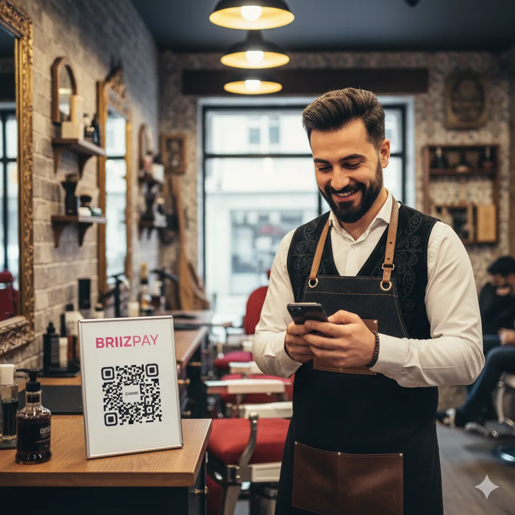 Barber taking a payment from a client with BriizPay