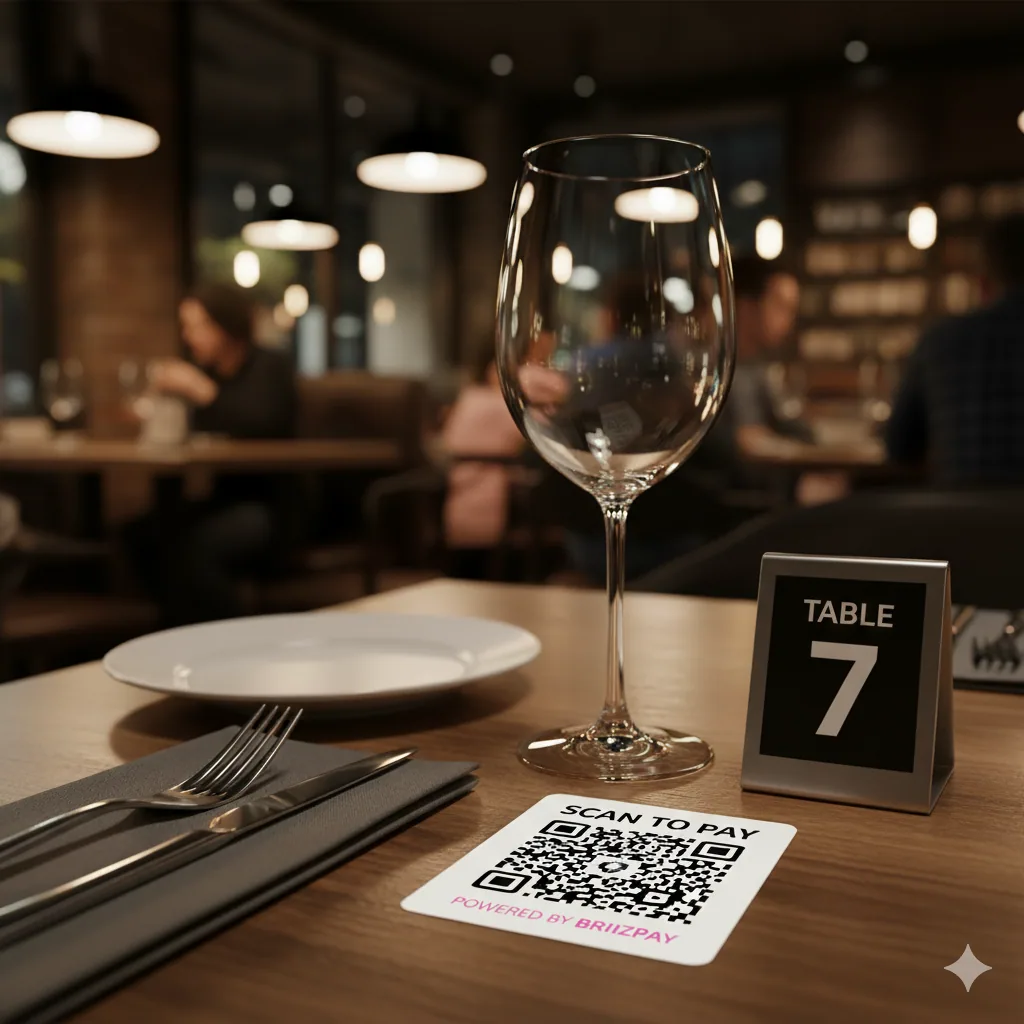 Diner scanning a QR code to pay the bill at the table