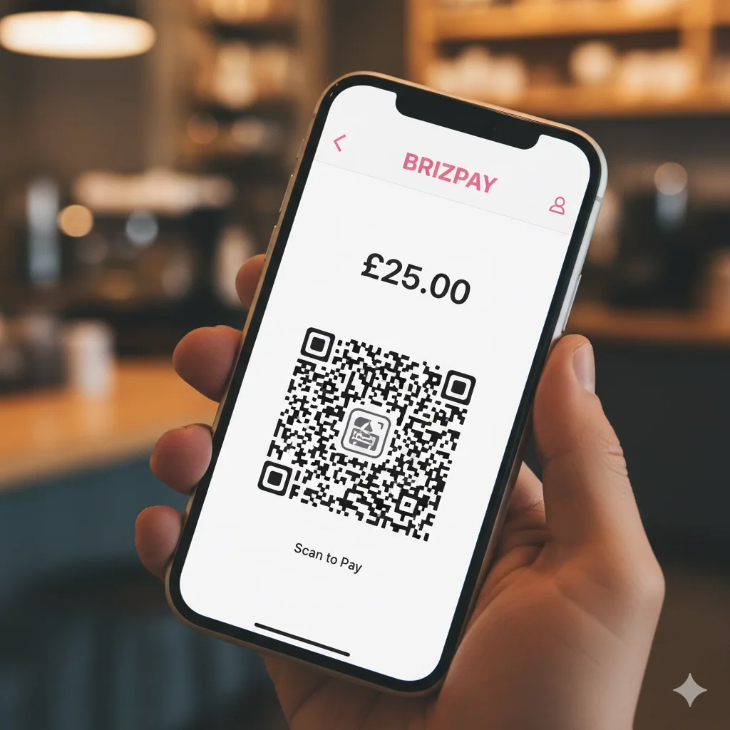 Phone showing a BriizPay QR code in place of a card machine